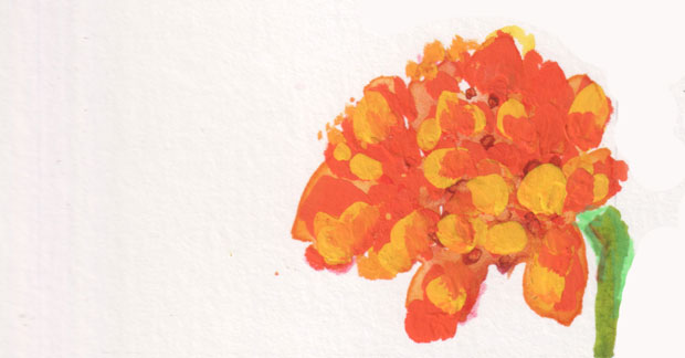 marigold, gouache with a touch of colored pencil