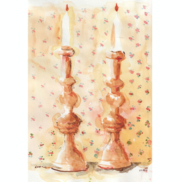 candlesticks with wallpaper in the background